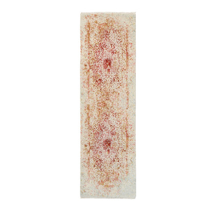 2'4"X8' Hand Knotted Pink Farsian Erased Design Wool/Silk Runner Rug