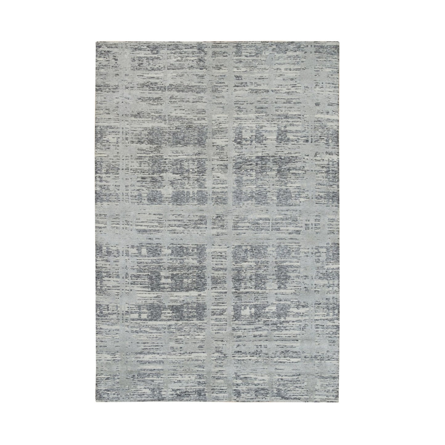 6'1"X9'2" Dark Grey Hand Knotted Undyed Natural Wool Oriental Rug
