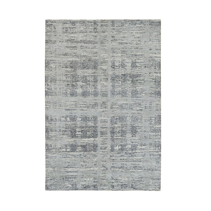6'1"X9'2" Dark Grey Hand Knotted Undyed Natural Wool Oriental Rug