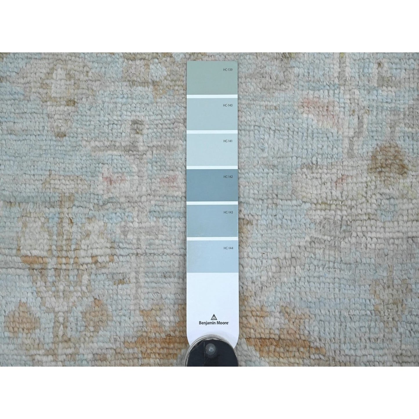 3'x12' Light Blue Angora Oushak Leaf Design Hand Knotted Wool Runner Rug