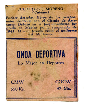 Julio Moreno Havana Cuba Baseball Card