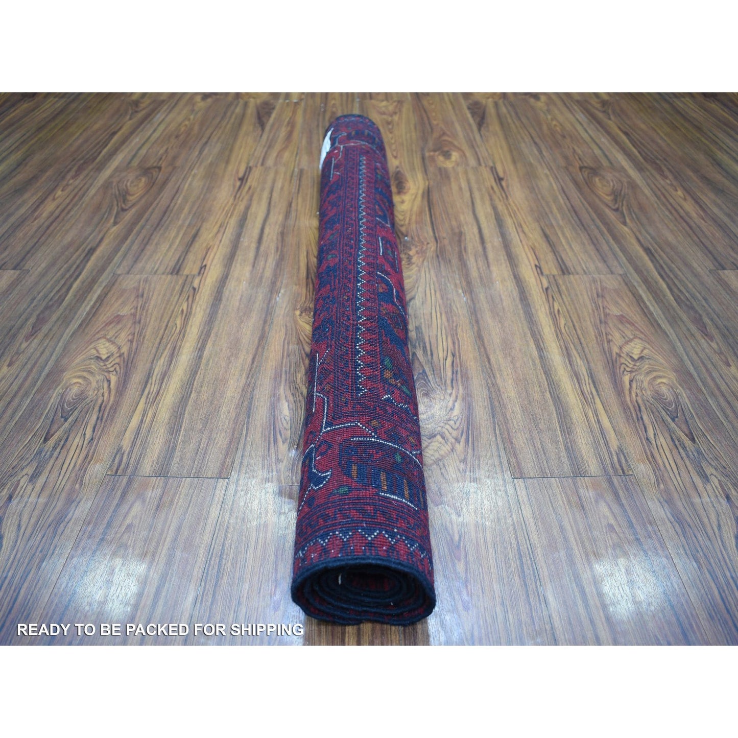 3'5"X5' Red Hand Knotted, Afghan Khamyab, Geometric Design Pure Wool Rug