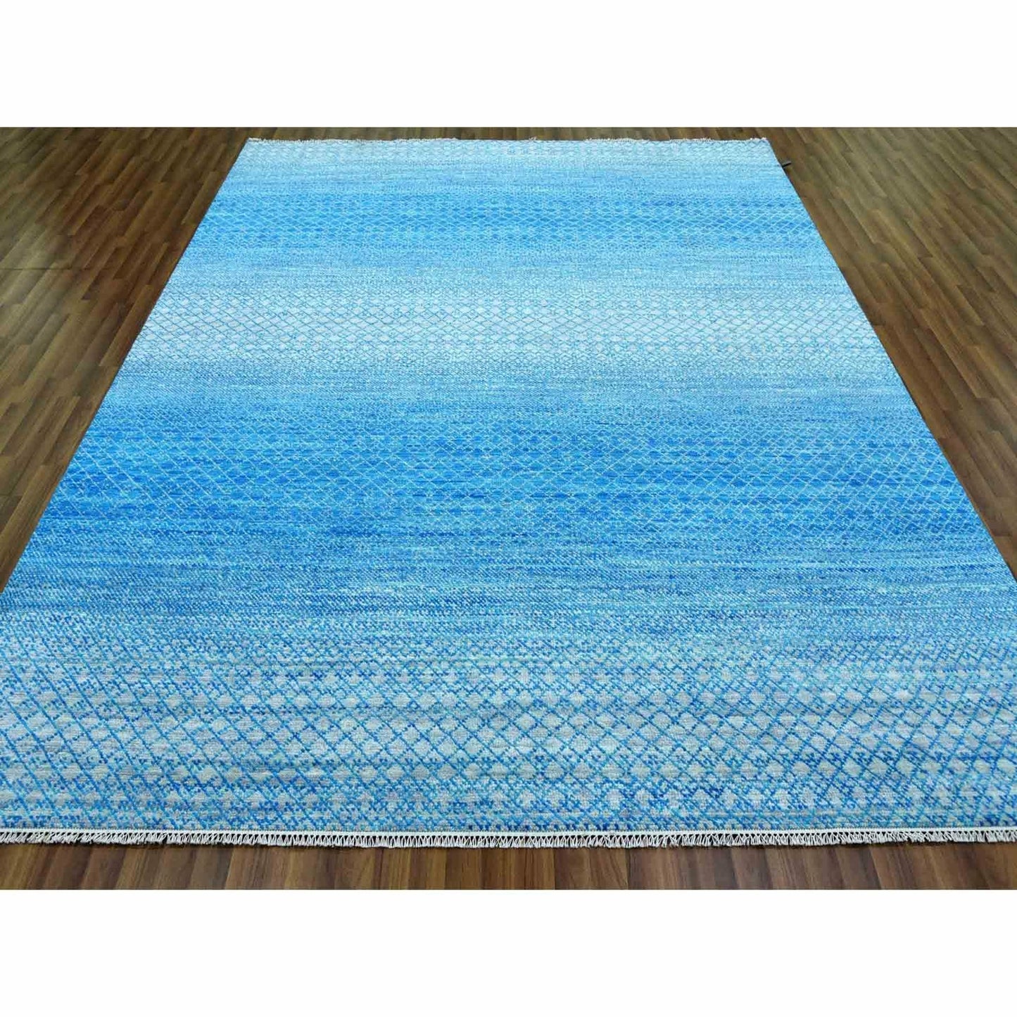8'X9'10" Blue Chiaroscuro Collection Hand Knotted Pure Wool Oriental Rug