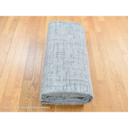 9'2"X12'3" Gray The Matrix Design Silk And Wool Hand Knotted Rug
