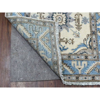 2'8"X9'1" Ivory Hand Knotted Vintage Look Kazak Wool Tribal Runner Rug