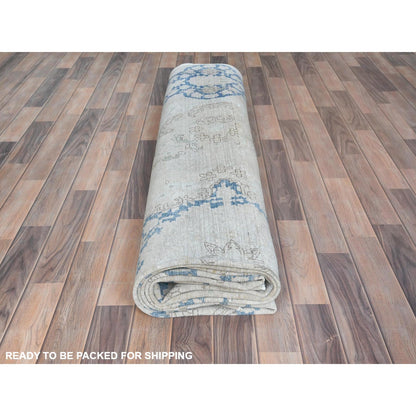 9'7"X13'10" Blue Hand Knotted Wool Distressed Shabby Chic Old Farsian Rug