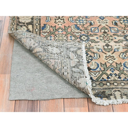 3'5"X9'2" Beige Hand Old Vintage Farsian Amadan Worn Down Wool Runner Rug