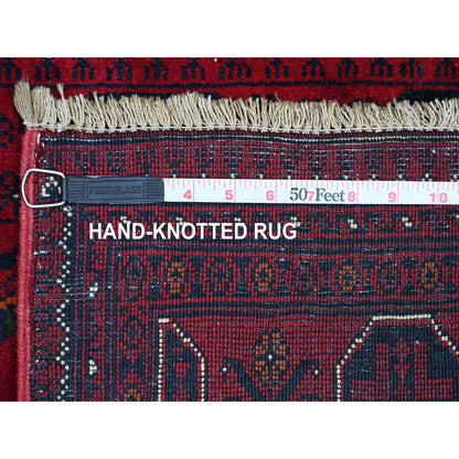 2'10"X19'3" Red Geometric Afghan Khamyab Wool Hand Knotted Runner Rug