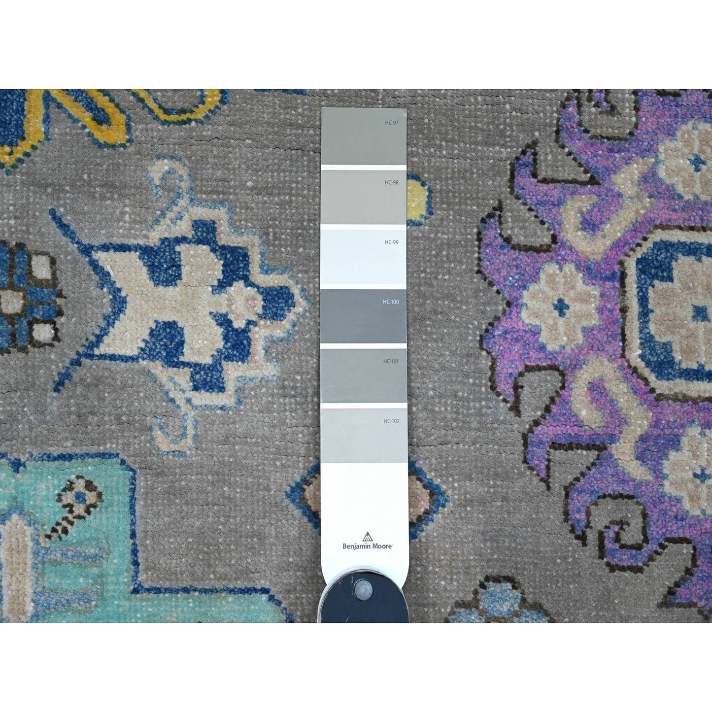 6'X8'5" Battleship Gray Soft Wool Colorful Fusion Kazak Oriental Rug
