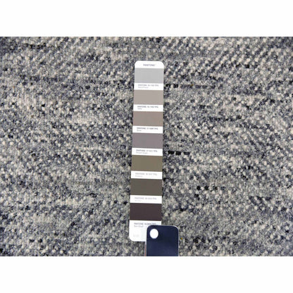 9'X12'1" Gray Geometric Opened Up Plaid Design Wool Hand Knotted Rug