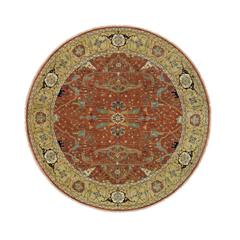 10'X10' Rust Red Fine Heris Re-Creation Wool Hand Knotted Round Rug