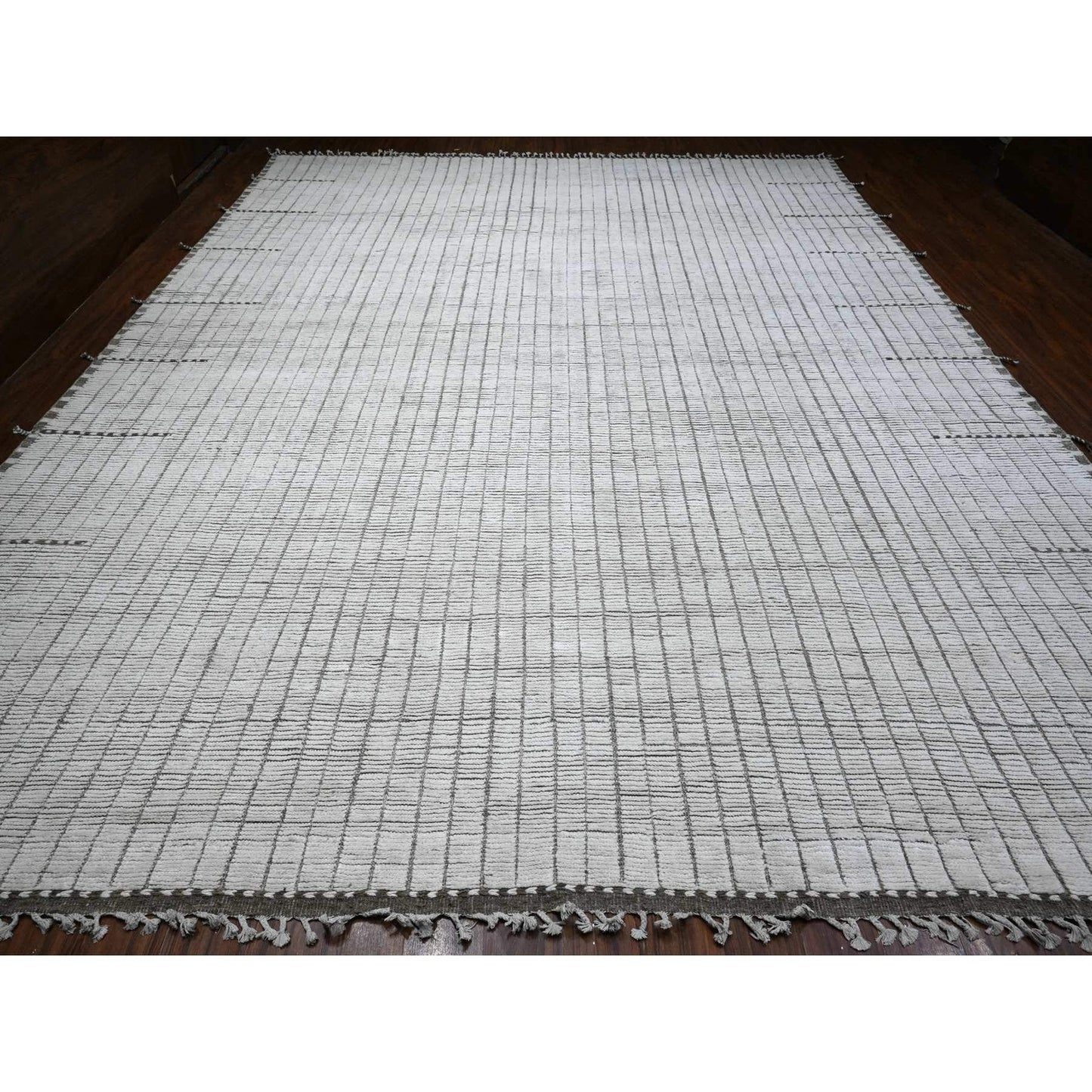12'2"X15'2" Ivory Hand Knotted Moroccan Weave Oversized Oriental Rug