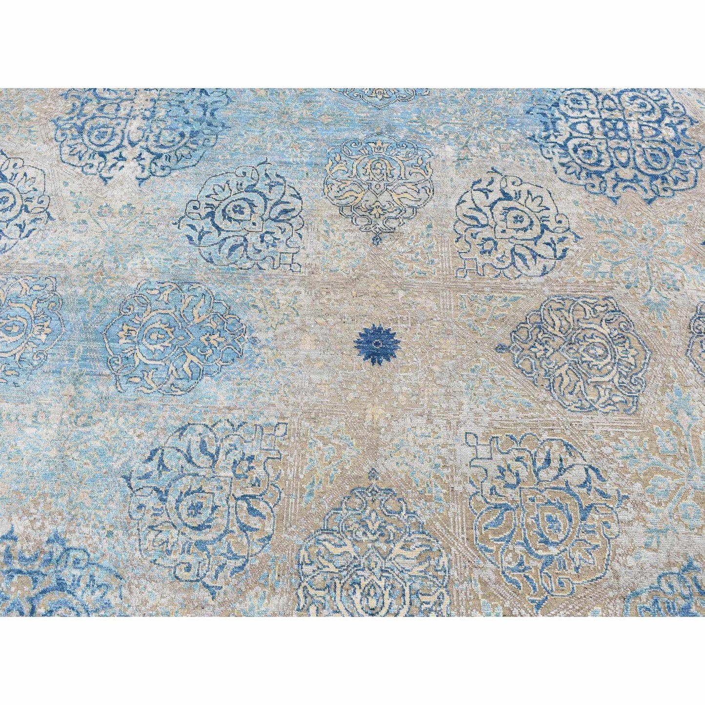 8'1"X9'9" Tan Color Wool And Silk Ottoman Design Hand Knotted Modern Rug