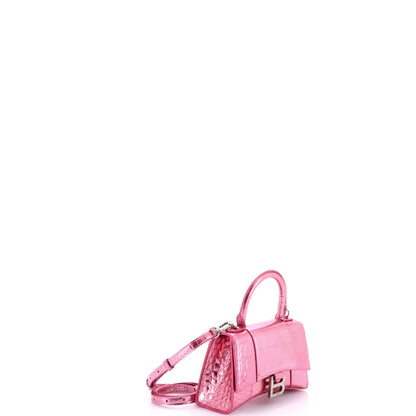 Balenciaga Hourglass Top Handle Bag Crocodile Embossed Leather Xs