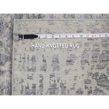 2'5"X10'1" Abstract Wool & Silk Denser Weave Runner Hand Knotted Rug