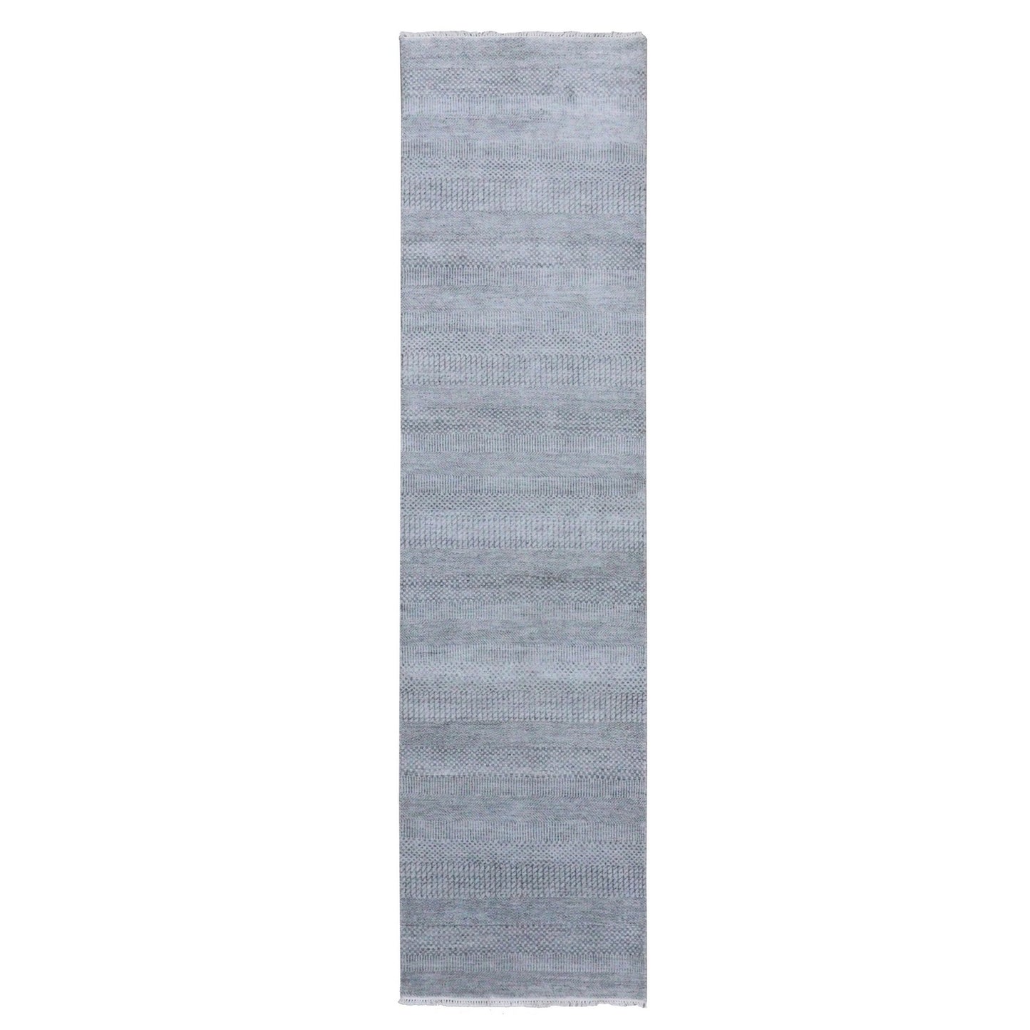 2'6"X10' Gray Hand Knotted Modern Grass Design Wool And Silk Runner Rug