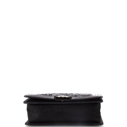 Chanel Boy Flap Bag Sequin With Patent Old Medium