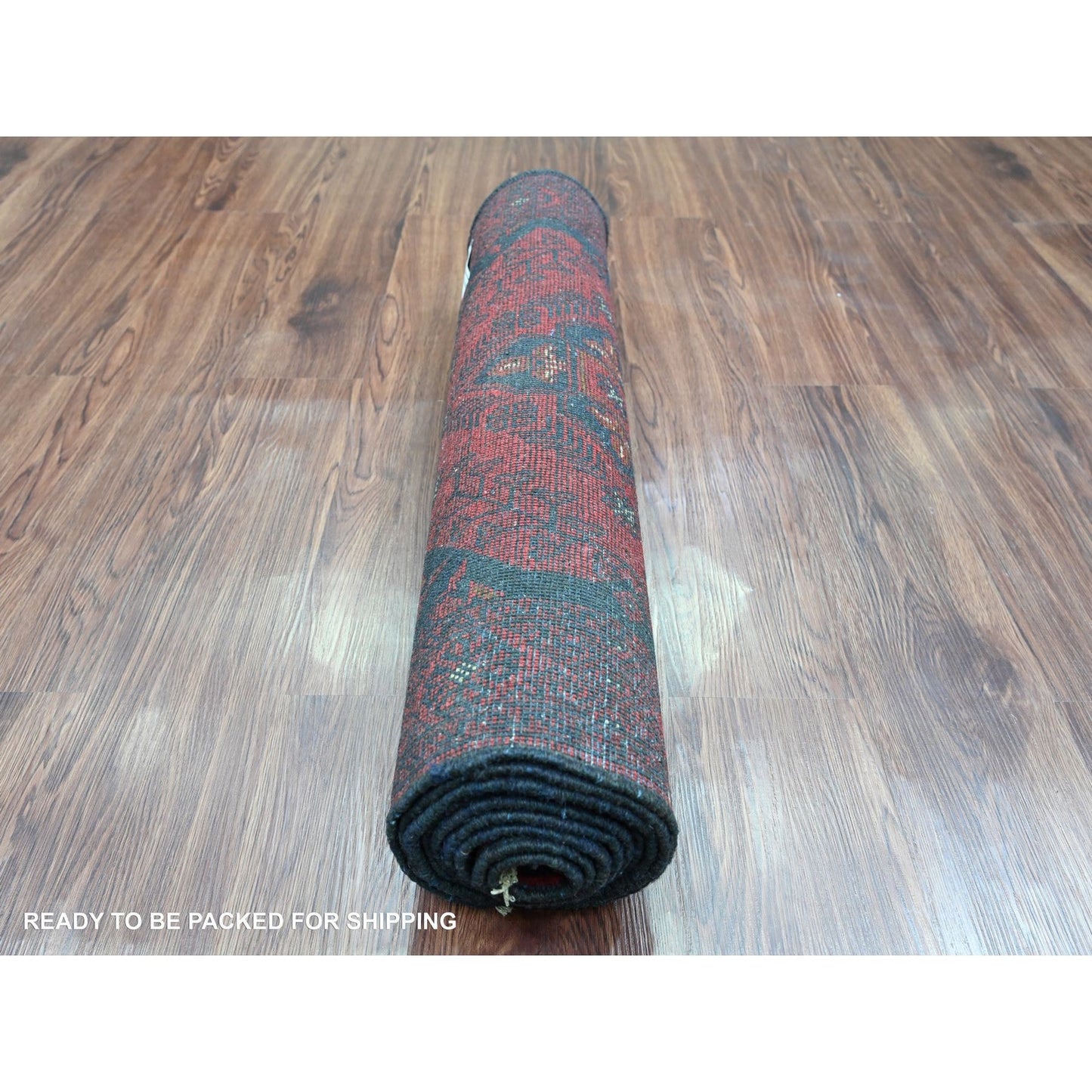 2'7"X9'10" Red Hand Knotted Geometric Afghan Andkhoy Soft Wool Runner Rug