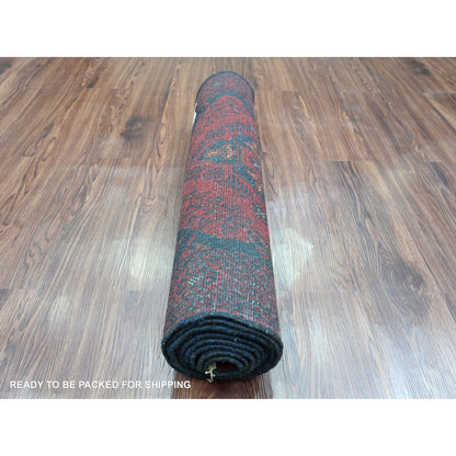 2'7"X9'10" Red Hand Knotted Geometric Afghan Andkhoy Soft Wool Runner Rug