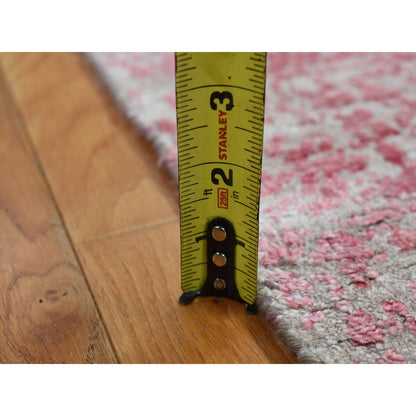 2'5"X15'7" Pink Zoroastrian Design Wool,Pure Silk Hand Knotted Runner Rug