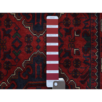 2'8"X12'9" Red Afghan Khamyab Wool Tribal Design Hand Knotted Runner Rug