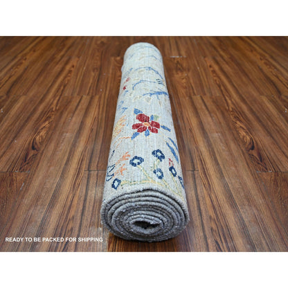 2'8"X9'6" Gray Soft Wool Hand Knotted Afghan Peshawar Runner Rug