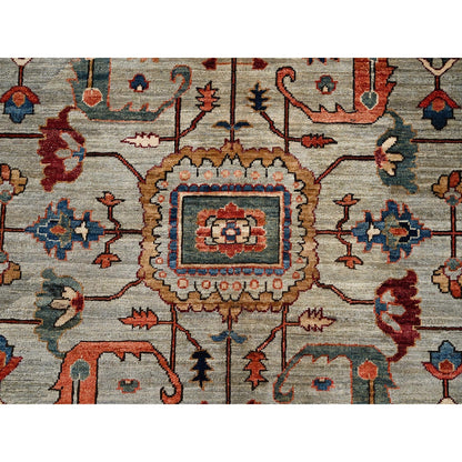 10'4"X14' Light Green Heris All Over Design Hand Knotted Soft Wool Rug