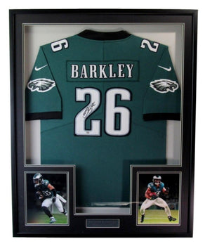 Saquon Barkley Signed/Auto Eagles Green Football Jersey Framed PSA/DNA 203381