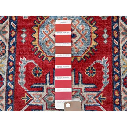 2'1"X3'1" Red Kazak With Tribal Medallions Design Wool Hand Knotted Mat Rug