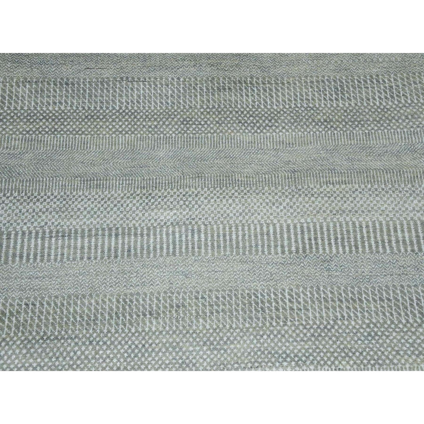 9'X12'1" Battleship Gray Wool And Silk Hand Knotted Grass Design Rug