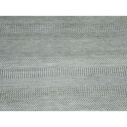 9'X12'1" Battleship Gray Wool And Silk Hand Knotted Grass Design Rug