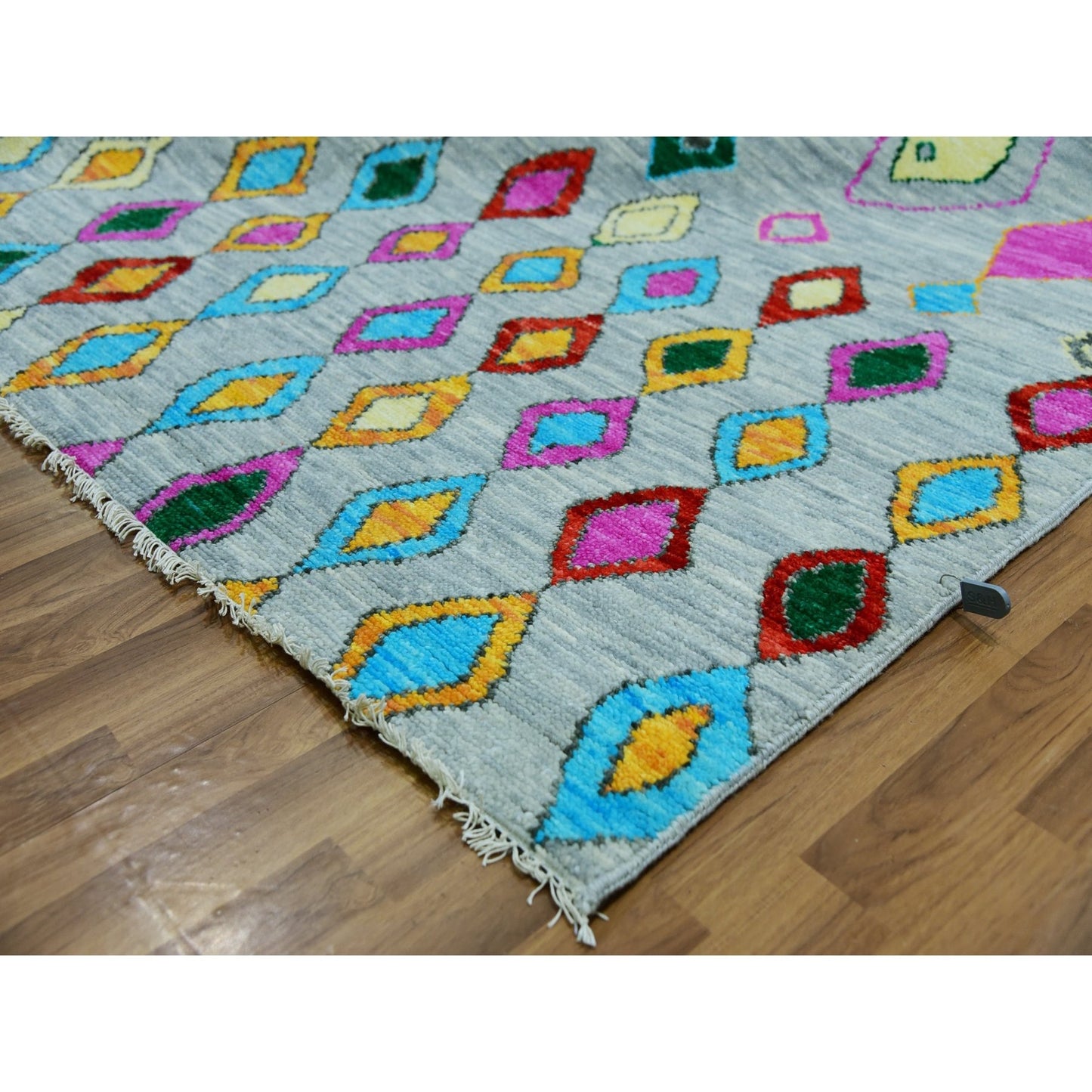 10'2"X14' Gray Colorful Moroccan Inspired Design Hand Knotted Wool Rug