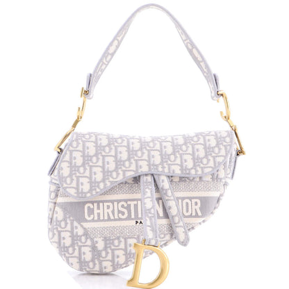 Christian Dior Saddle Handbag Logo Embroidered Oblique Canvas Medium