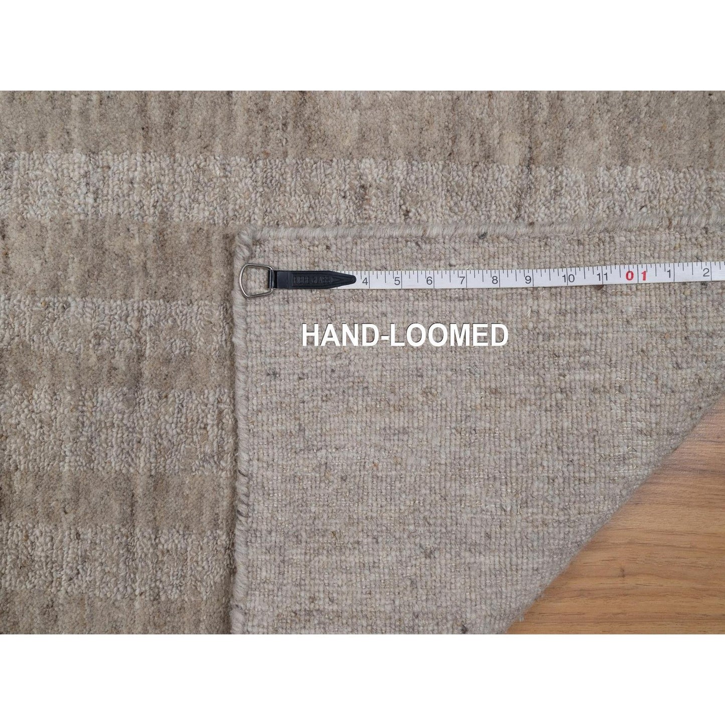 Rug 2'x3' Tan Brown Natural Wool Vertical Stripes Design Hand Loomed Mat