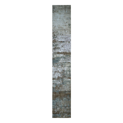2'6"X20'3" Gray Hand Knotted Abstract Design Pure Wool Xl Runner Rug