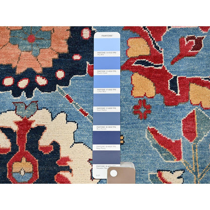 8'X10'4" Blue Wool Rug Afghan Peshawar Heris All Over Design Hand Knotted