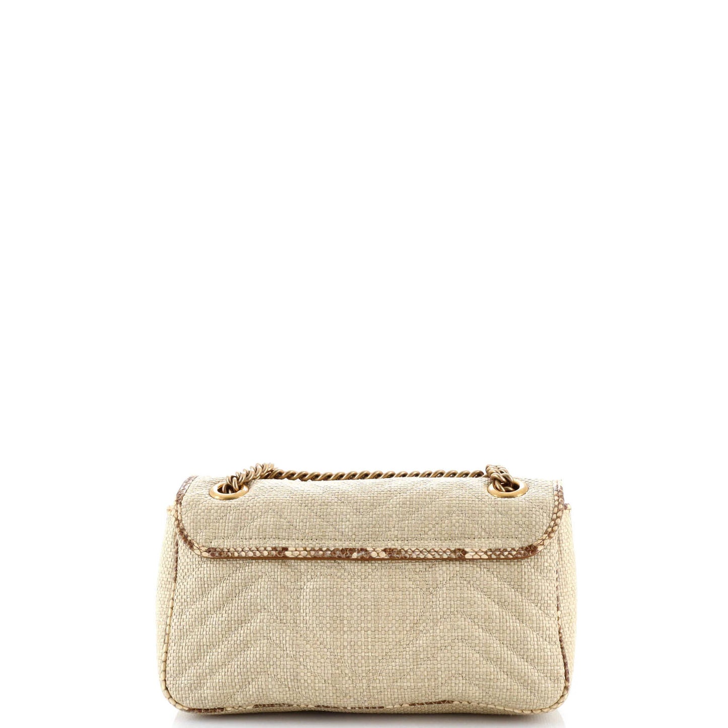 Gucci Gg Marmont Flap Bag Matelasse Raffia With Snakeskin Small