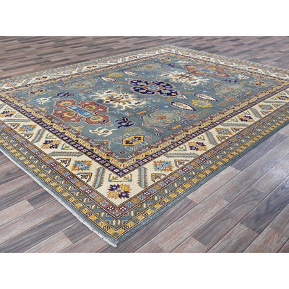 8'X10' Misty Gray Kazak With Medallions Design Hand Knotted Soft Wool Rug