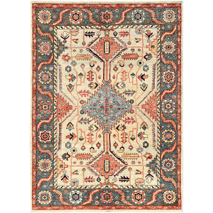 5'X7' Light Green Heris All Over Design Aryana Grade Hand Knotted Wool Rug