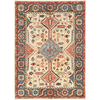 5'X7' Light Green Heris All Over Design Aryana Grade Hand Knotted Wool Rug