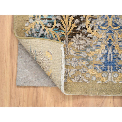 3'2"X5' Gold Brown Saroogh Silk With Wool Hand Knotted Rug