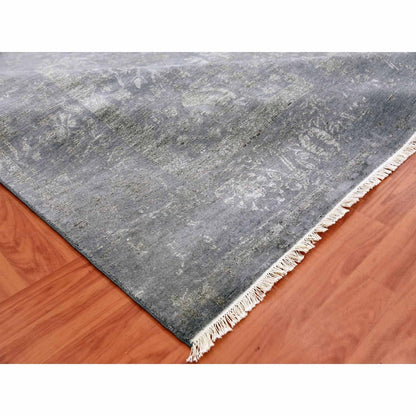 8'10"X11'8" Davy'S Gray Hand Knotted Zoroastrian Tebraz Wool And Silk Rug