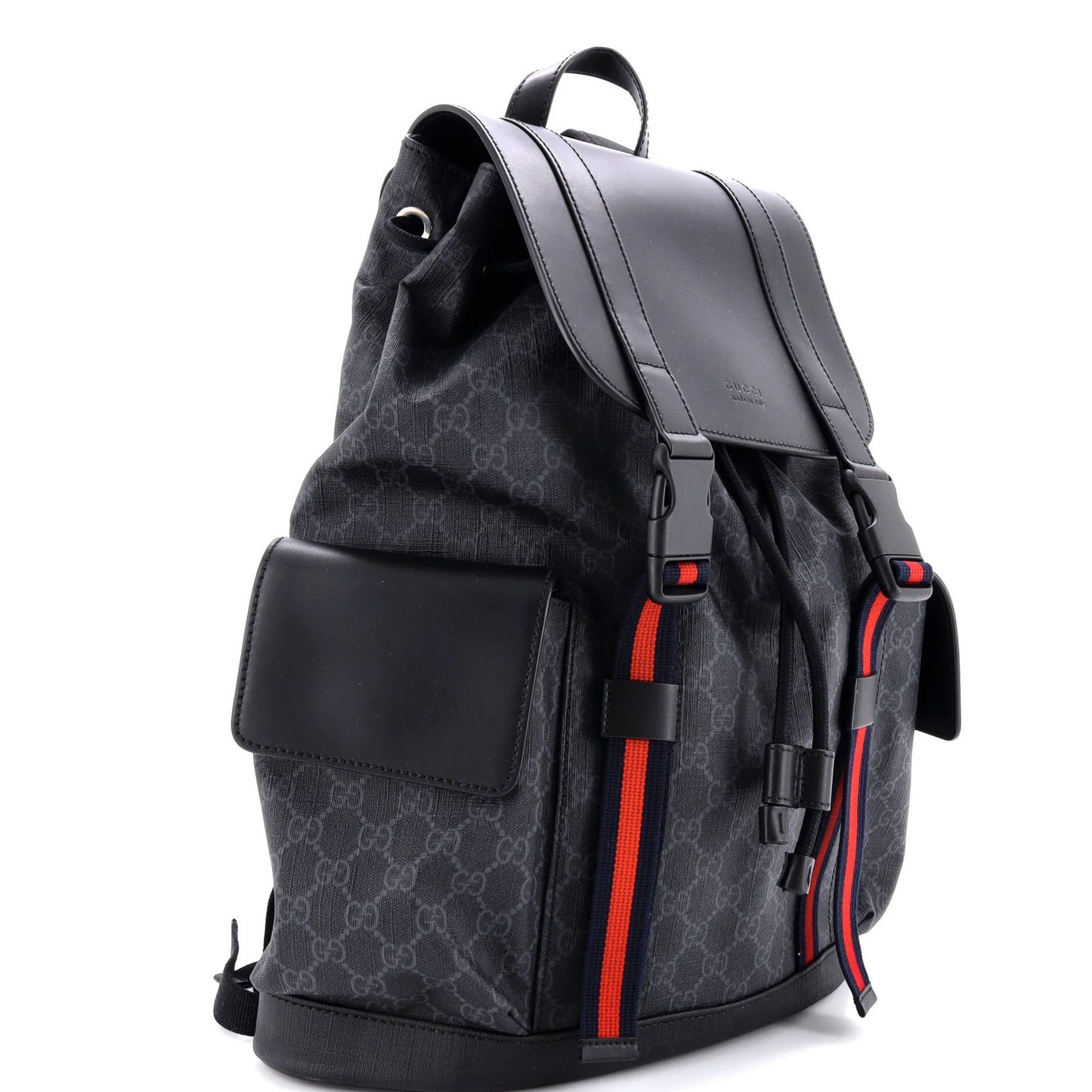 Gucci Double Pocket Buckle Backpack Gg Coated Canvas Large