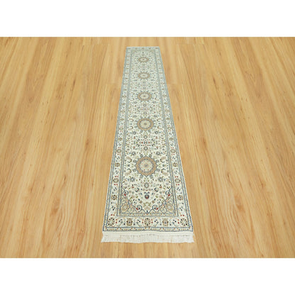 2'8"X12'1" Ivory Nain Hand Knotted 100% Wool 250 Kpsi Runner Oriental Rug