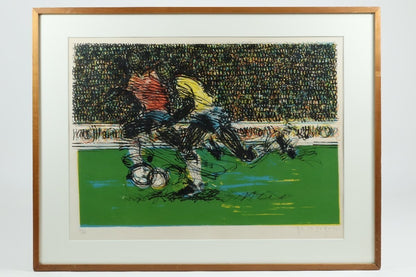 Jos Zaragoza (Brazil) Signed Original Lithograph Soccer 47/50 Sports Art Framed