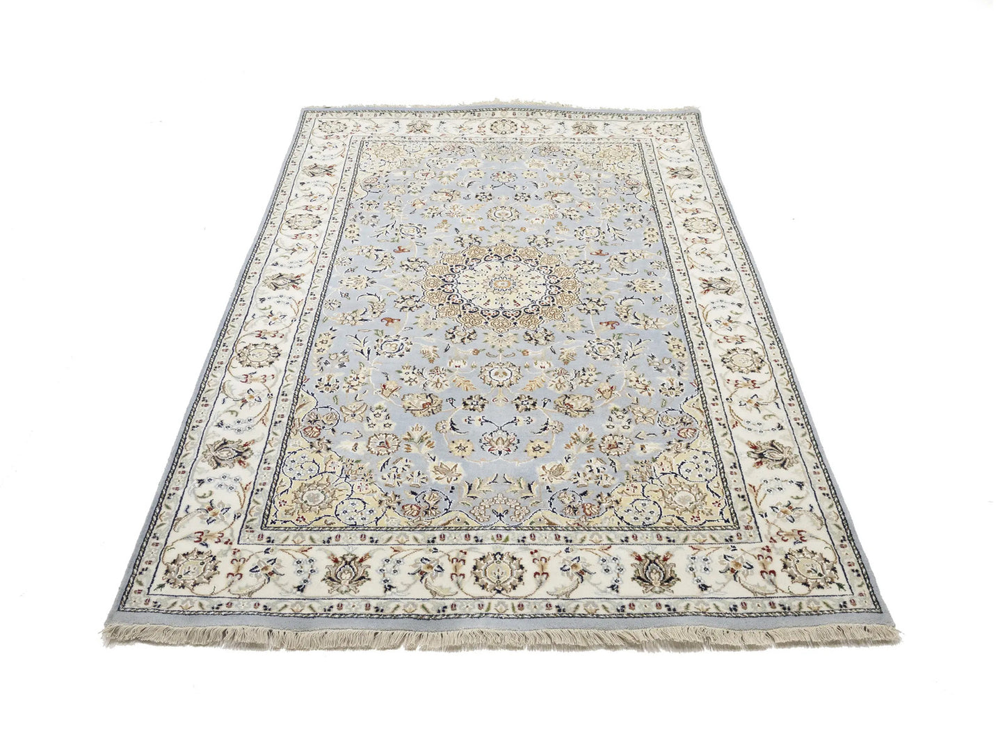 Indo-Nain Blue Oriental Rug 5X8 ft Floral Medallion Design Bedroom Decor Carpet