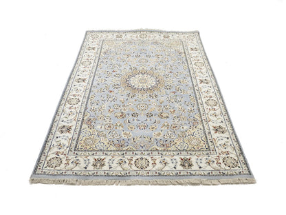 Indo-Nain Blue Oriental Rug 5X8 ft Floral Medallion Design Bedroom Decor Carpet