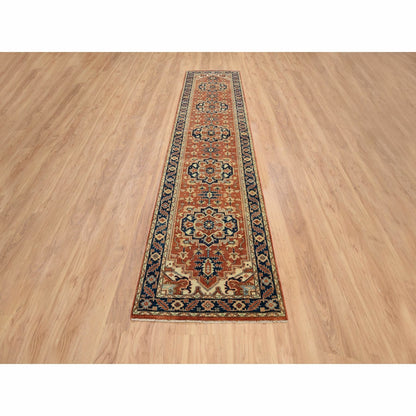 Rug 2'6"x12'2" Red Antiqued Heris Re-Creation Wool Hand Knotted Runner