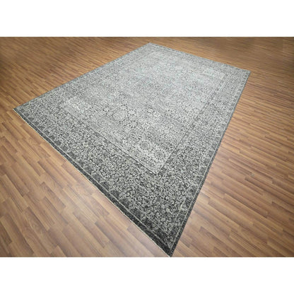 9'X12' Dove Gray Pre Historic Mamluk Design Hand Knotted Pure Wool Rug