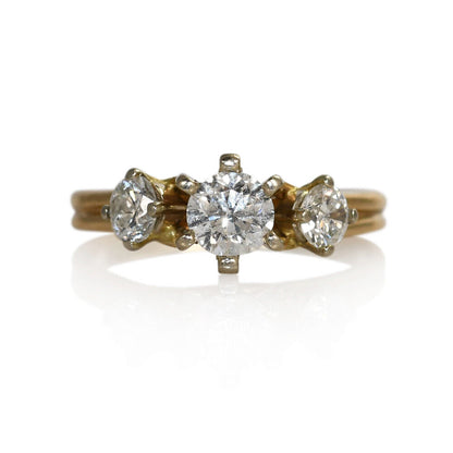 14K Yellow Gold 3 Diamond Ring, .85Tdw, 3.3G